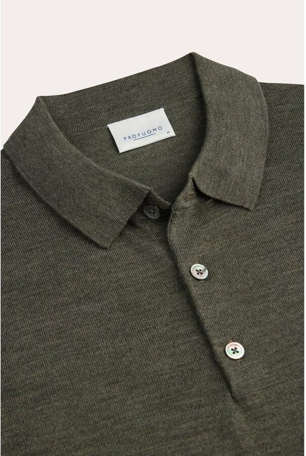Profuomo Polo Shirt Lange Mouw Longsleeve Poloshirt Merinowol Groen - Foto 4