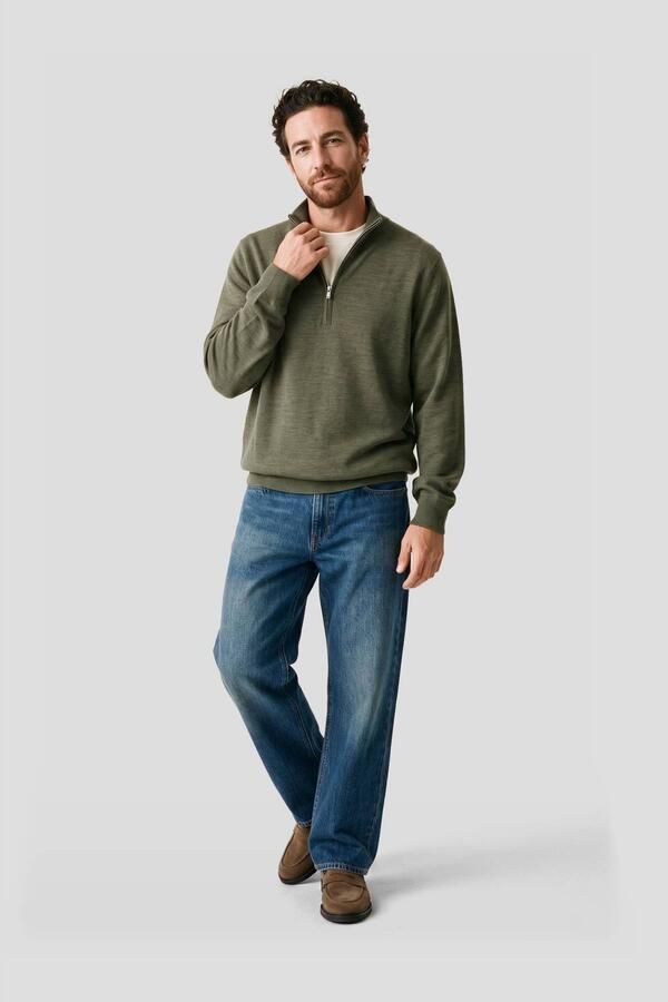 PROFUOMO Heren Truien & Vesten Pullover Half Zip Extrafine Merino Donkergroen - Foto 6
