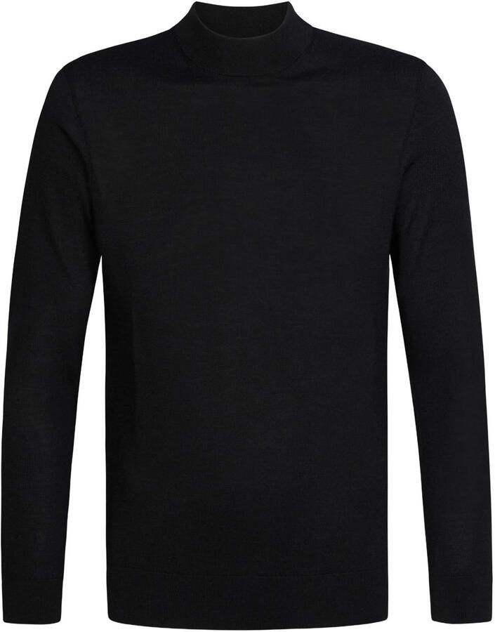 Profuomo wollen regular fit gebreide trui zwart