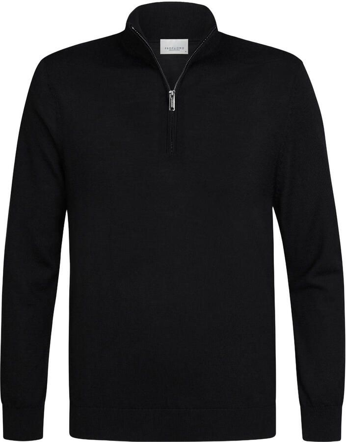 Profuomo wollen regular fit gebreide trui zwart