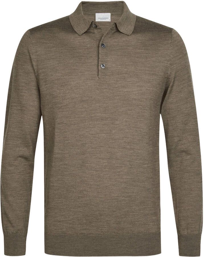 Profuomo wollen regular fit gemêleerde trui bruin
