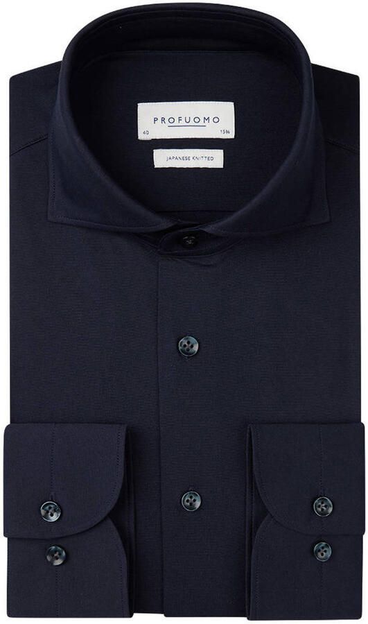 Profuomo Overhemd Lange Mouw Japanese Knitted Overhemd Navy
