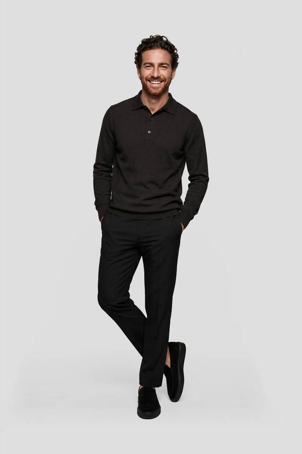 PROFUOMO Heren Polo's & T-shirts Polo One Piece Ls Luxury Basic Donkergrijs - Foto 5