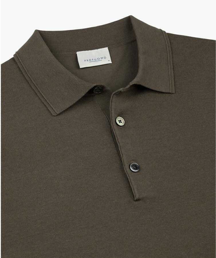 Profuomo zijden regular polo bruin fijn gebreid