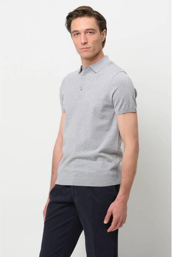 Profuomo Polo Shirt Korte Mouw Knitted Poloshirt Grijs