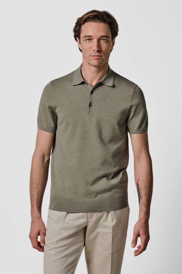 Profuomo zijden regular polo groen fijn gebreid