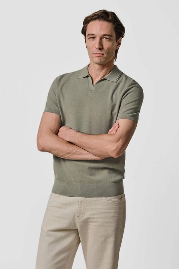 Profuomo zijden regular polo groen fijn gebreid