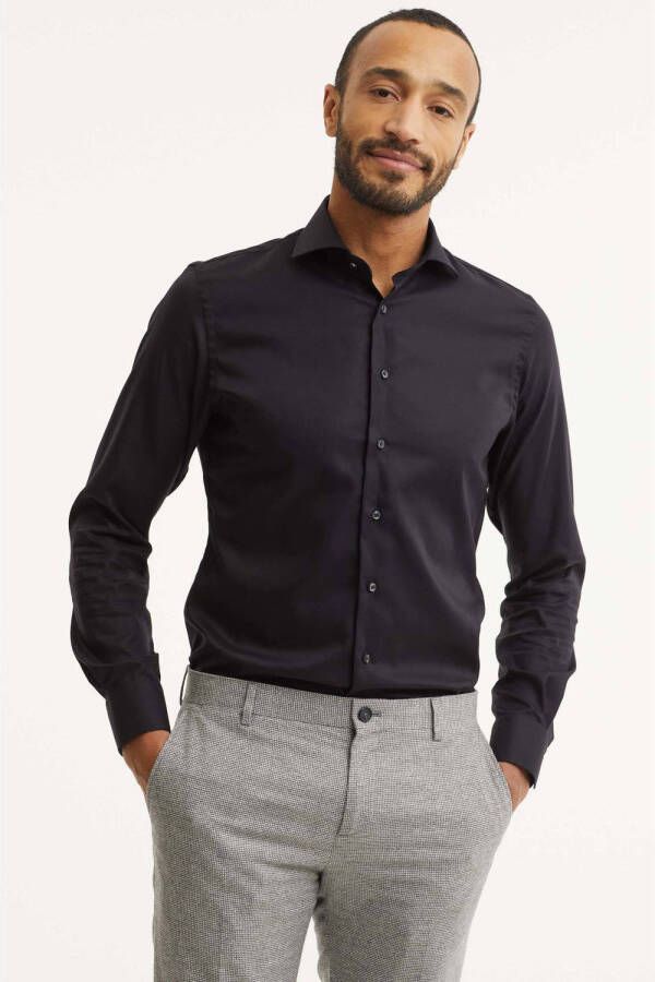 Profuomo slim fit strijkvrij overhemd zwart twill