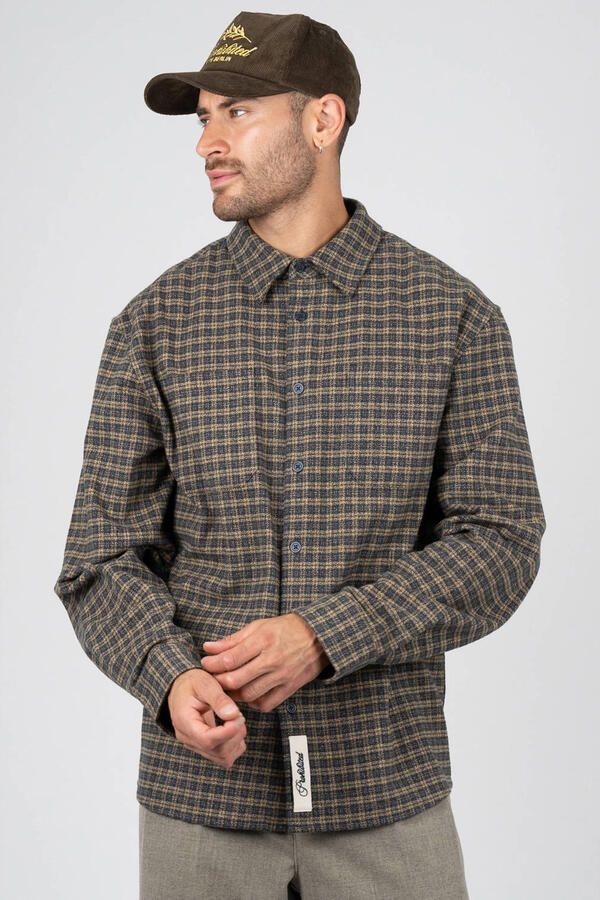 Prohibited flanel regular fit geruit casual overhemd geel