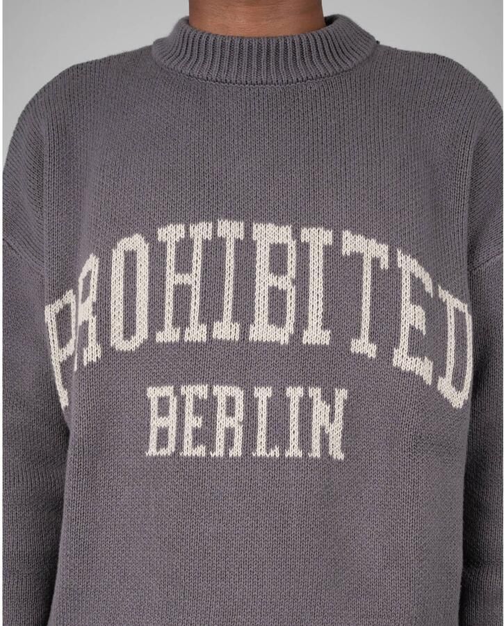 Prohibited katoenen gebreide jacquard trui met print grijs - Foto 2