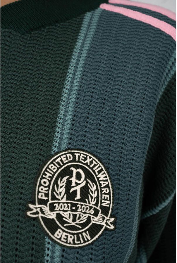 Prohibited katoenen regular fit gebreide gestreepte trui met patches groen - Foto 2