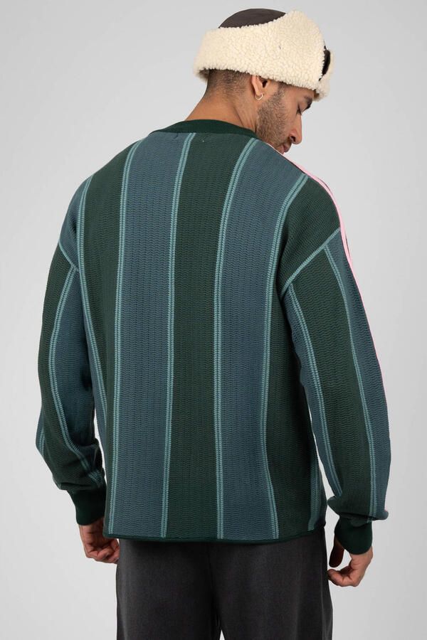 Prohibited katoenen regular fit gebreide gestreepte trui met patches groen - Foto 3