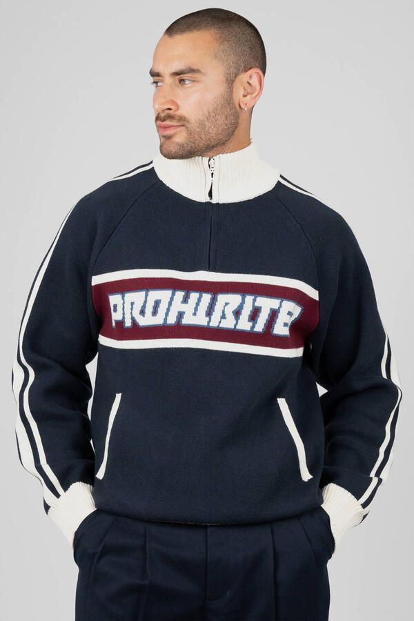 Prohibited katoenen regular fit gebreide jacquard trui met print donkerblauw