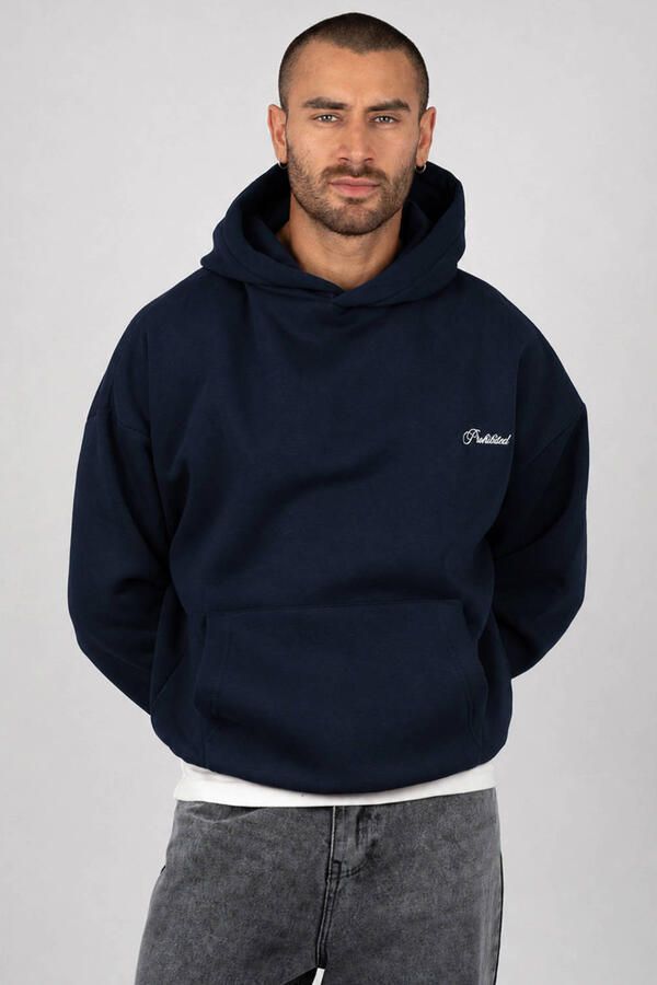 Prohibited oversized hoodie met backprint donkerblauw
