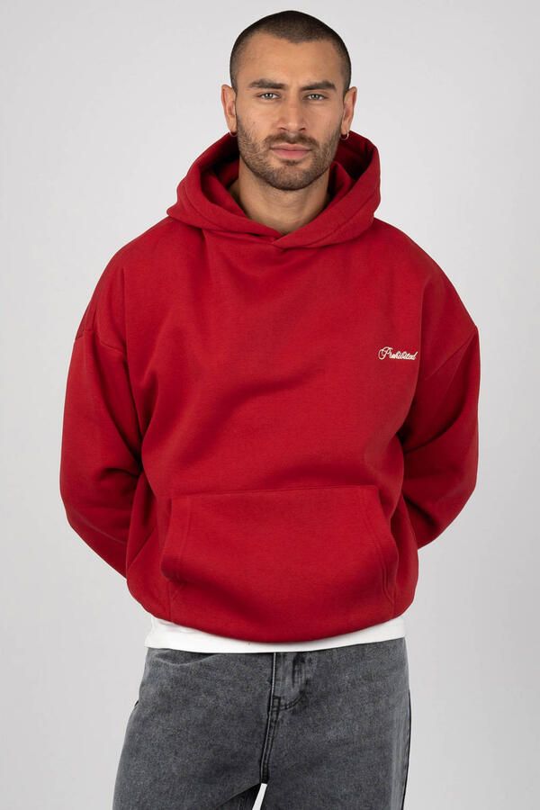 Prohibited oversized hoodie met backprint rood