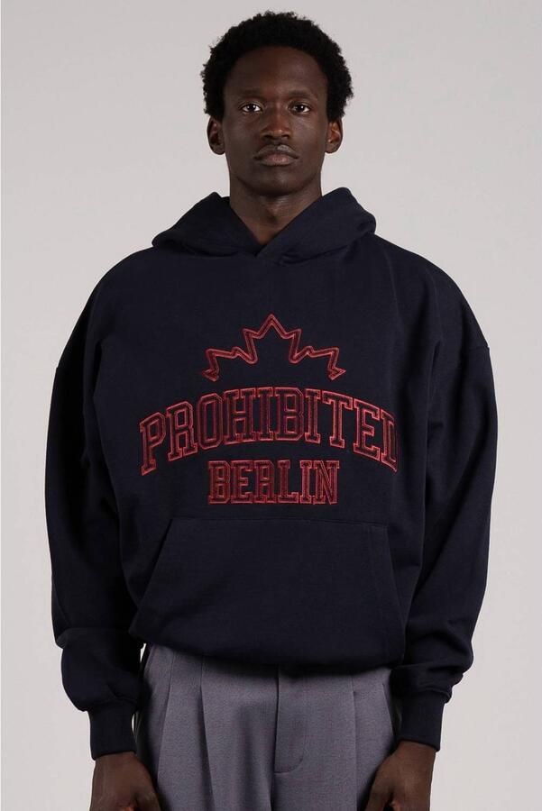 Prohibited oversized hoodie met borduursels en print donkerblauw