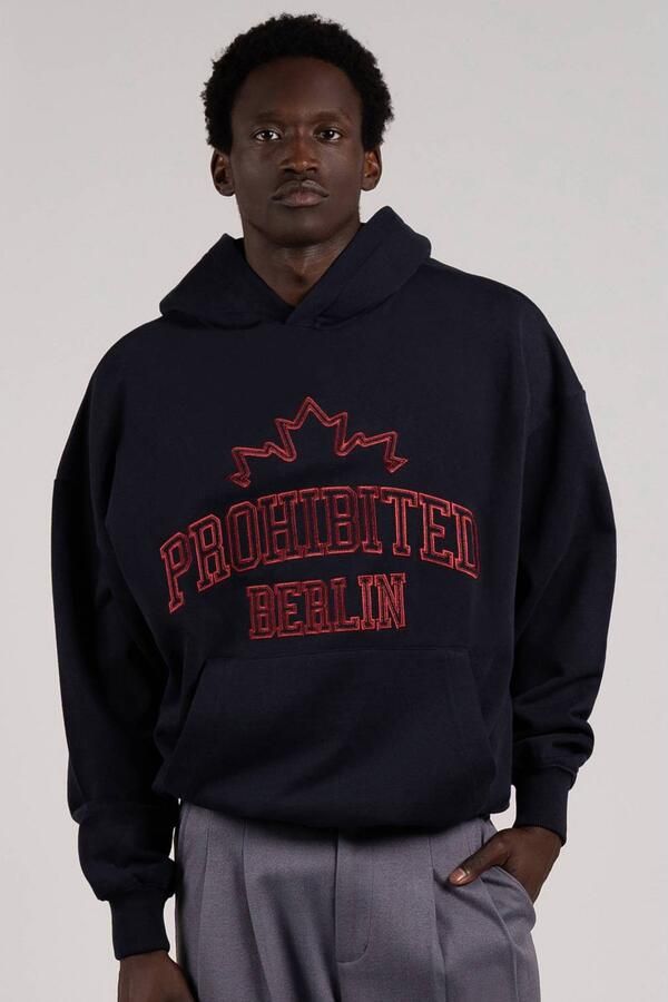 Prohibited oversized hoodie met borduursels en print donkerblauw - Foto 2