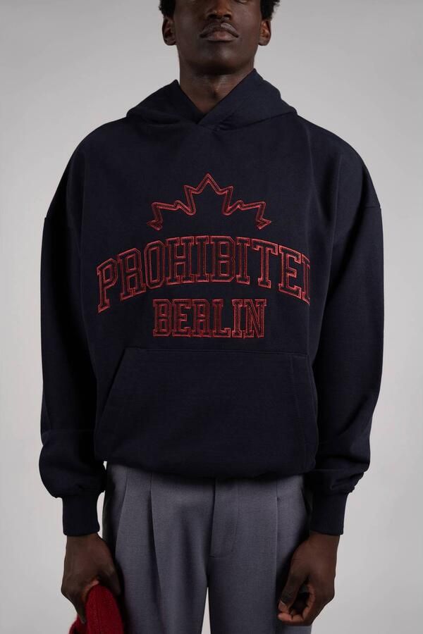 Prohibited oversized hoodie met borduursels en print donkerblauw - Foto 3
