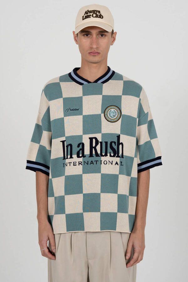 Prohibited oversized T-shirt turquoise gebreid