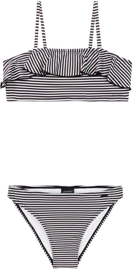 Protest bandeau bikini PRTSTRIPES JR met ruches zwart wit