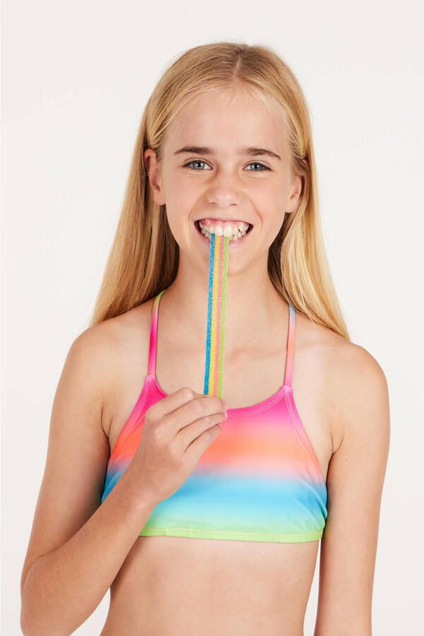 Protest crop bikini PRTJONOI JR blauw roze oranje groen Meisjes Polyamide 128