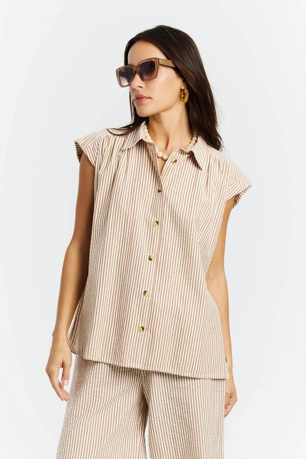 Protest gestreepte blouse bruin
