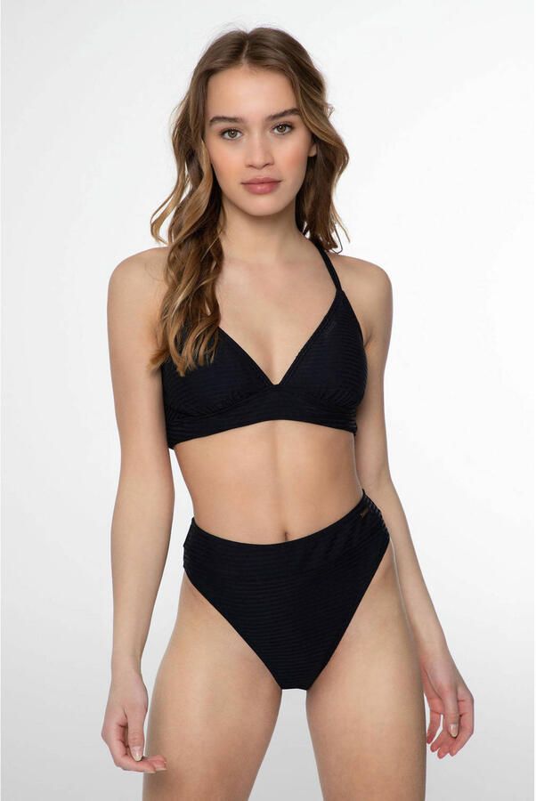 Protest high waist bikinibroekje MIXSAMAE met ribstructuur zwart