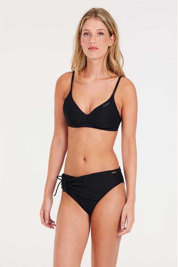 Protest high waist bikinibroekje MIXWRAP met ribstructuur zwart