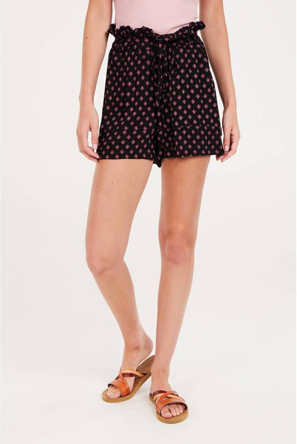 Protest high waist loose fit short met all over print zwart roze - Foto 3