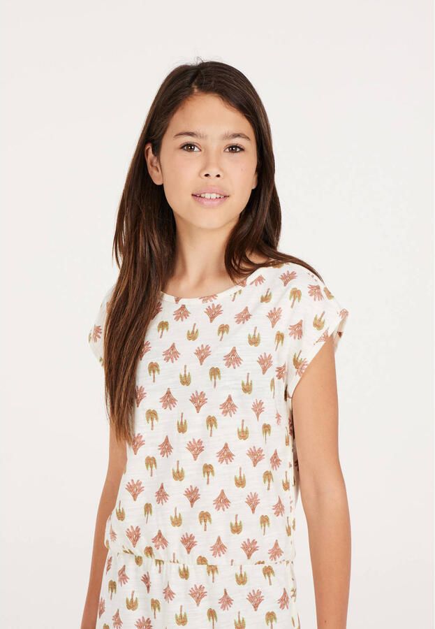 Protest jurk met all over print wit roze goen Meisjes Katoen Ronde hals 104