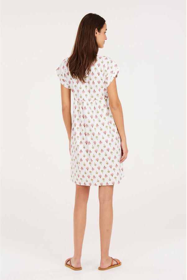 Protest jurk met all over print wit roze groen