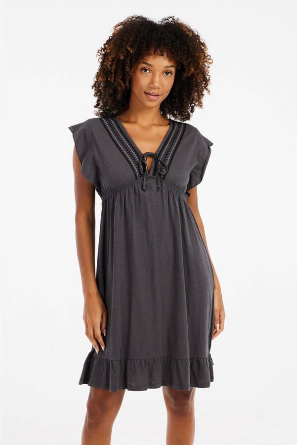 Protest korte jurk broderie antraciet - Foto 3