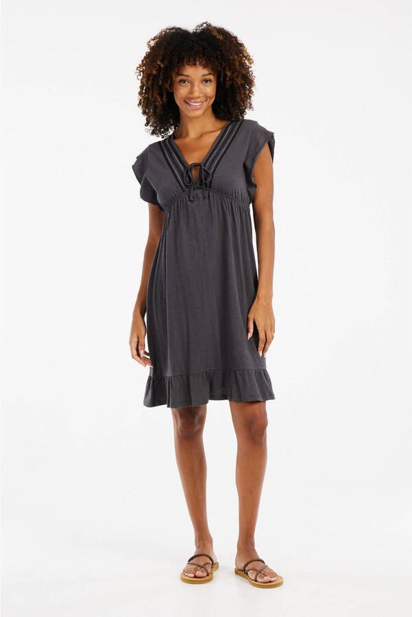 Protest korte jurk broderie antraciet