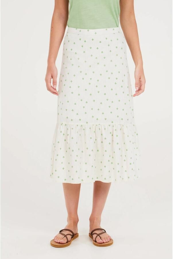 Protest midi rok met all over print ecru groen