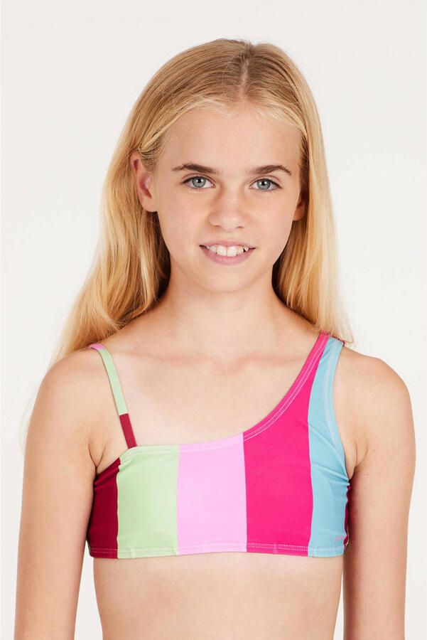 Protest one shoulder bikini PRTFEE JR roze blauw groen Meisjes Polyamide 104