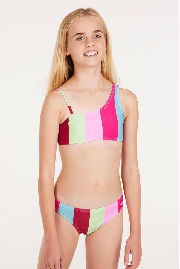 Protest one shoulder bikini PRTFEE JR roze blauw groen Meisjes Polyamide 104 - Foto 3