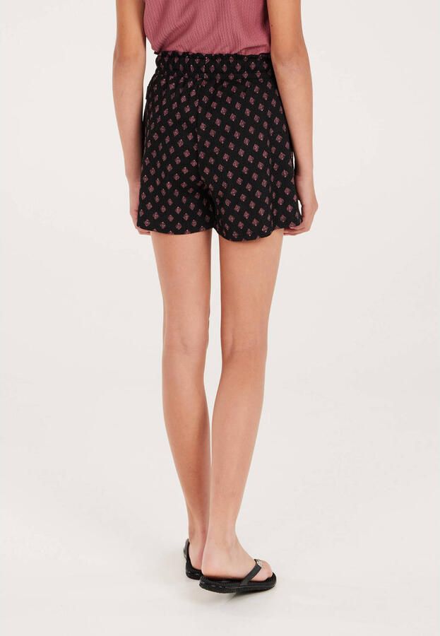 Protest paperbag short met all over print zwart donkerroze Korte broek Meisjes Polyester 176