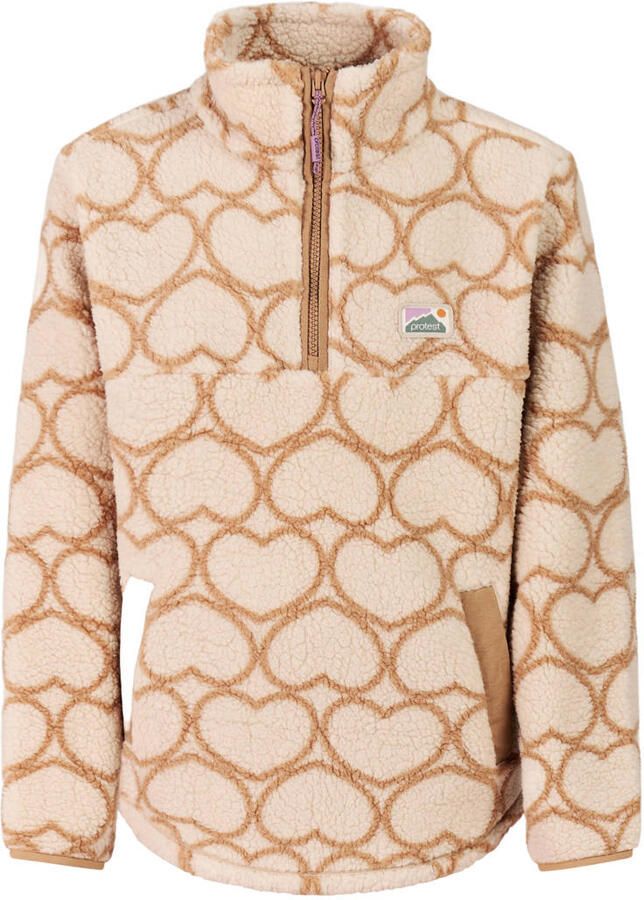 Protest rechtvallende teddy sweater met hartjes beige