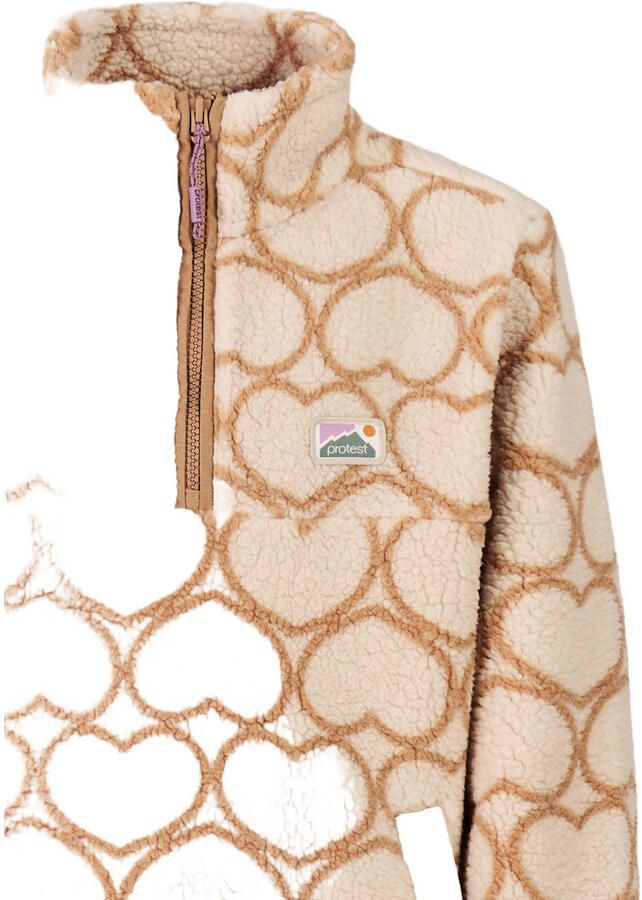 Protest rechtvallende teddy sweater met hartjes beige - Foto 3