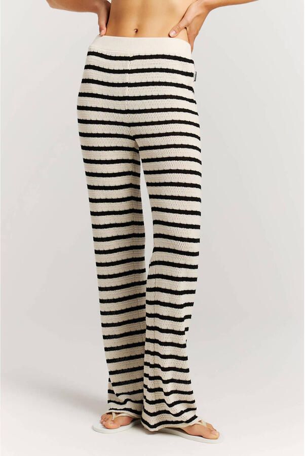 Protest regular waist gestreepte flared broek ecru