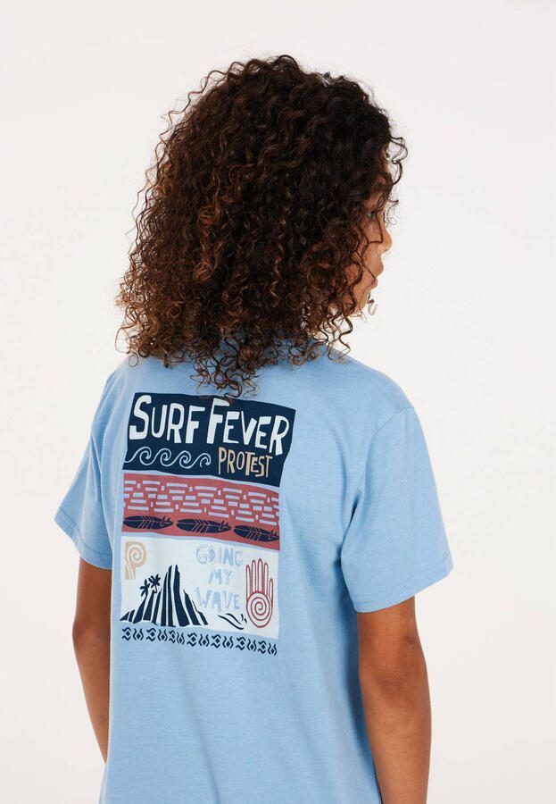 Protest T-shirt met printopdruk lichtblauw Jongens Stretchkatoen Ronde hals 116