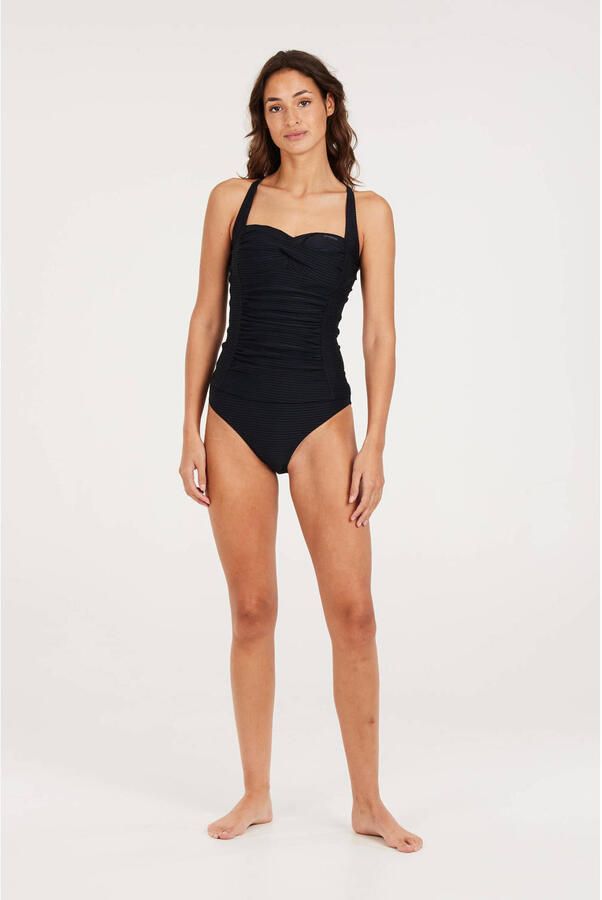 Protest voorgevormde tankini bikinitop MIXCAMO met ribstructuur zwart