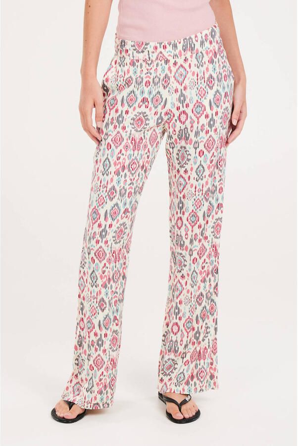 Protest wide leg broek met all over print en textuur ecru roze blauw