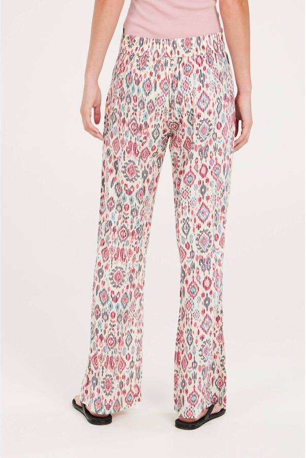Protest wide leg broek met all over print en textuur ecru roze blauw - Foto 2