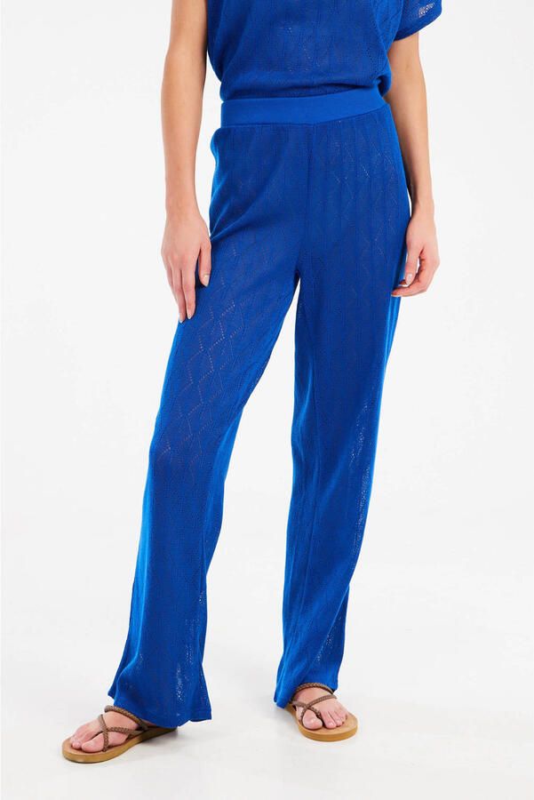 Protest wide leg regular waist broek blauw gebreid - Foto 3