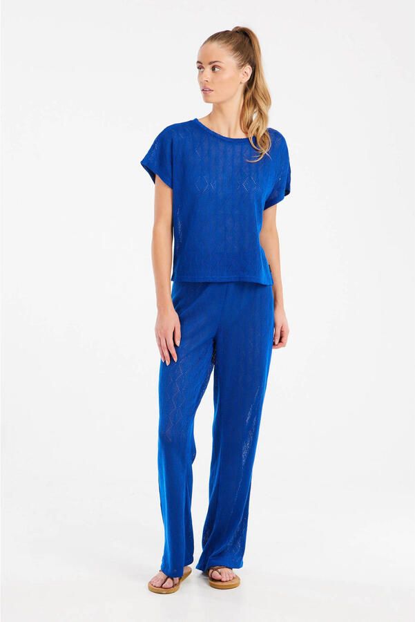 Protest wide leg regular waist broek blauw gebreid