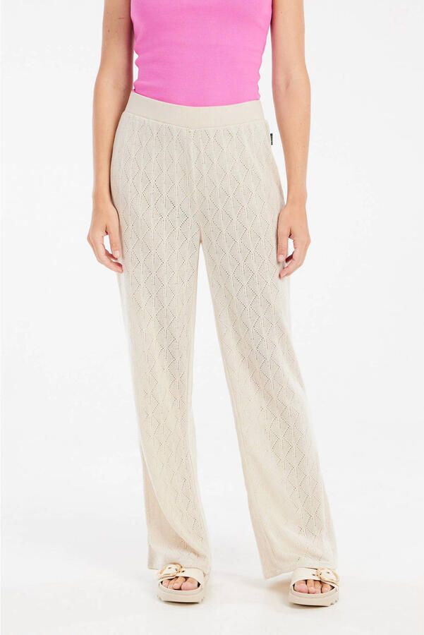 Protest wide leg regular waist broek ecru gebreid - Foto 3
