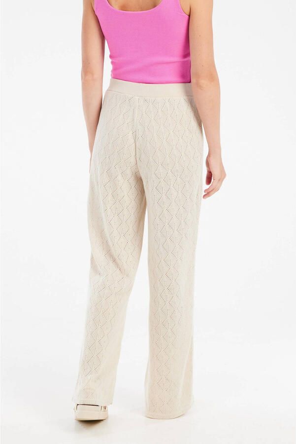 Protest wide leg regular waist broek ecru gebreid
