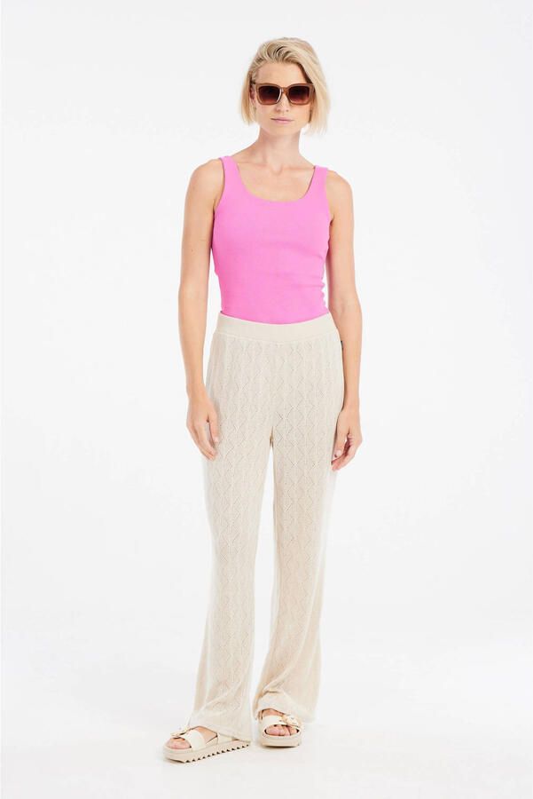 Protest wide leg regular waist broek ecru gebreid - Foto 2