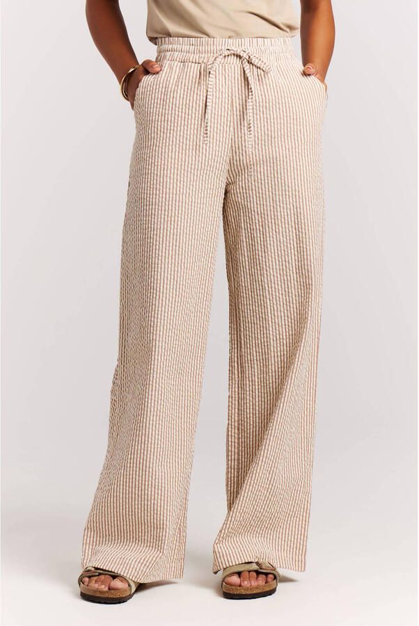 Protest wide leg regular waist gestreepte broek bruin